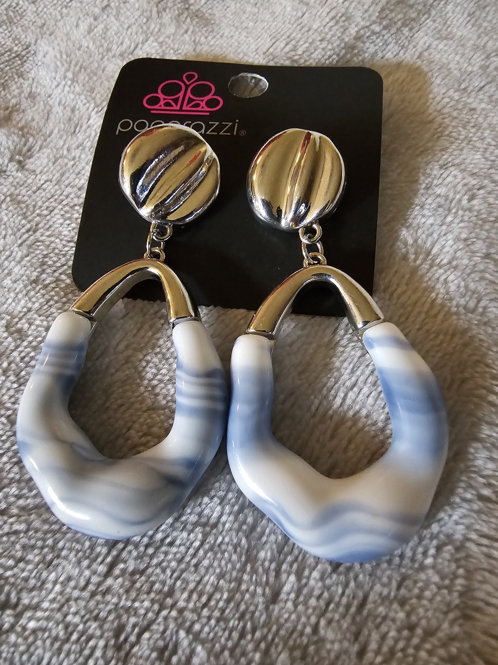 paparazzi Blue and White Marble Teardrop Earrings with Silver Accents